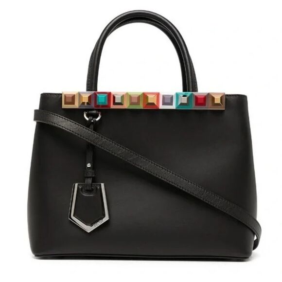 Fendi Vitello Baltico Dolce Studded Petite2JoursMulticolor Black Tote Bag